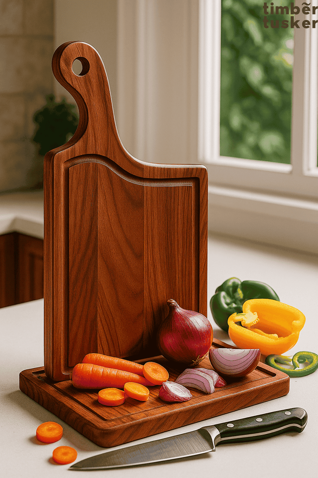 vegetable chopping scene of rectangular chopping board